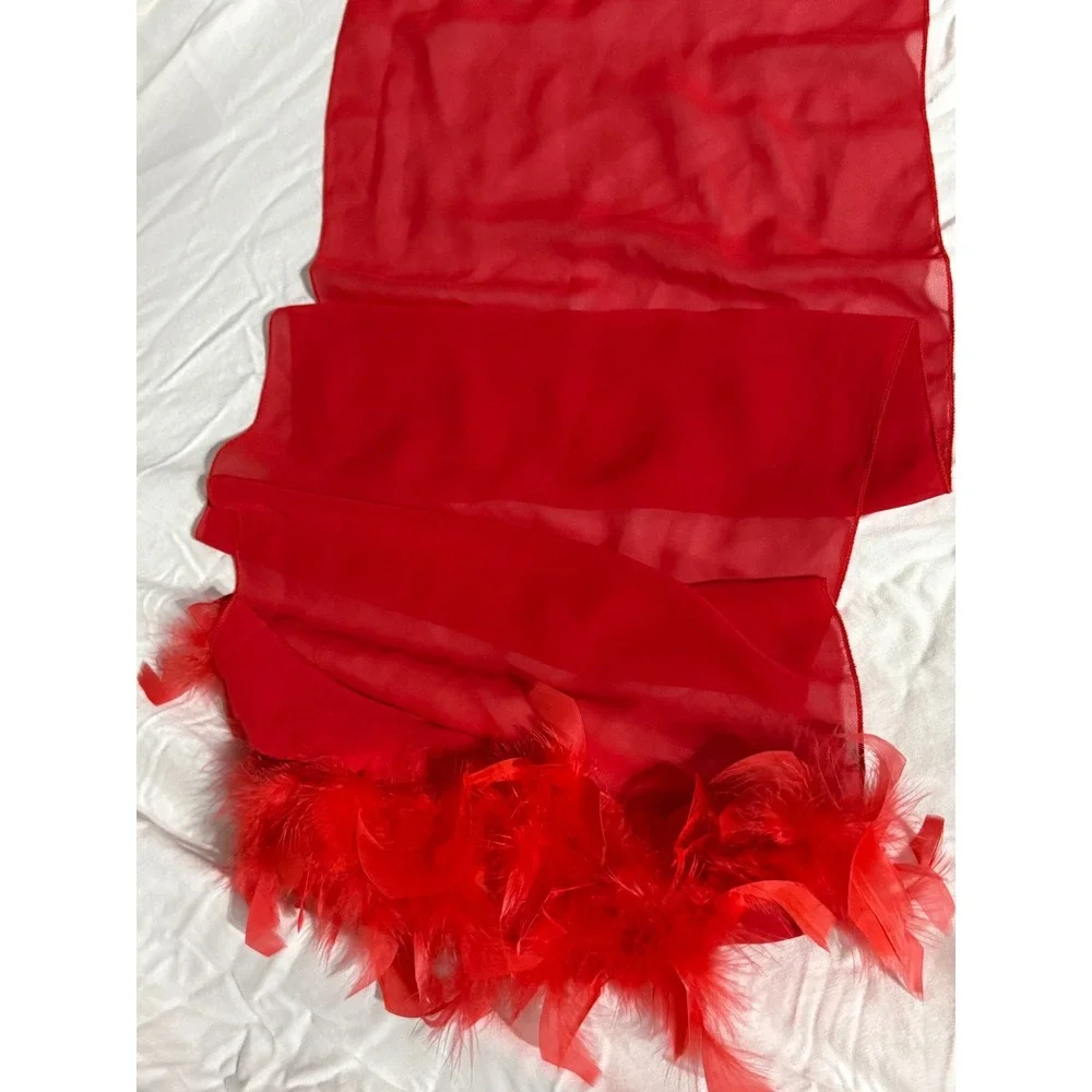 Gorgeous Vintage Red Silk Look and Feather Boa Scarf